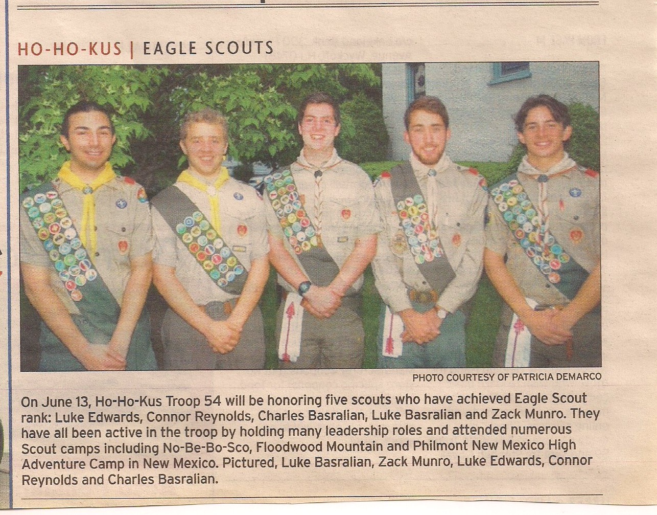 June 2015 - Eagle Scouts - Luke Basralian, Zack Munro, Luke Edwards, Connor Reynolds, & Charles Basralian