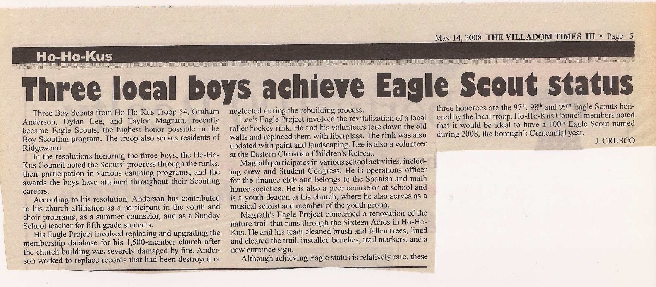 May 14, 2008 - Eagle Scouts - Graham Anderson, Dylan Lee, & Taylor Magrath