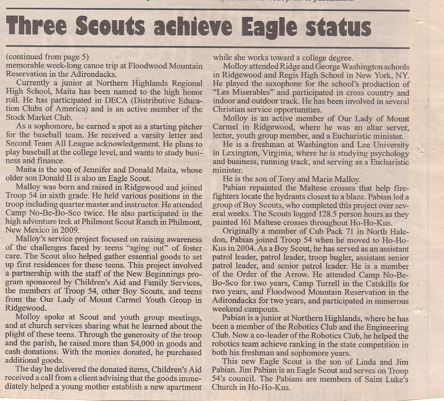 November 2013 - Eagle Scouts - James Malloy, Christopher Maita, & Michael Pabian