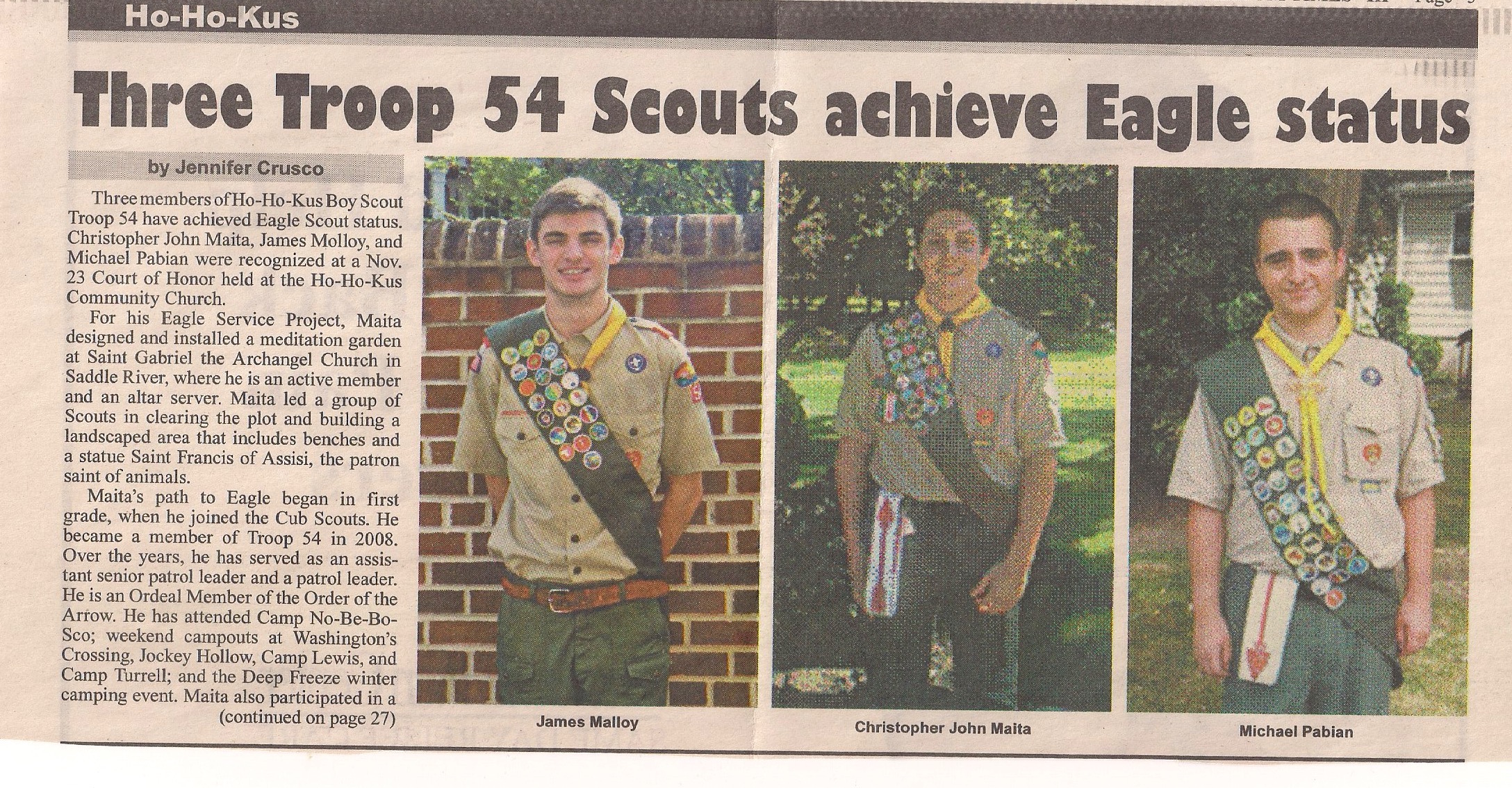 November 2013 - Eagle Scouts - Jimmy Malloy, Michael Pabian, & Chris Maita
