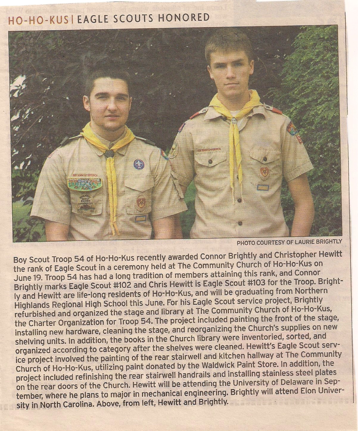 June 2010 - Eagle Scouts - Chris Hewitt & Connor Brightly